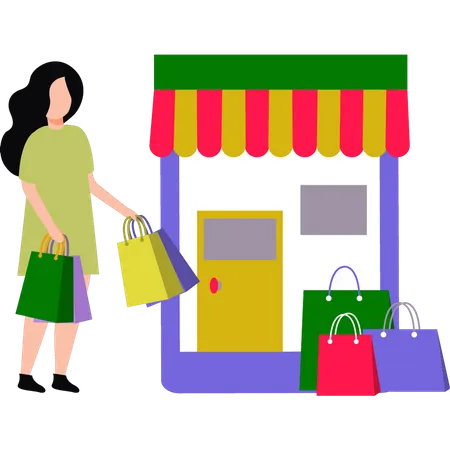 The Girl Is Coming From Shopping Illustration