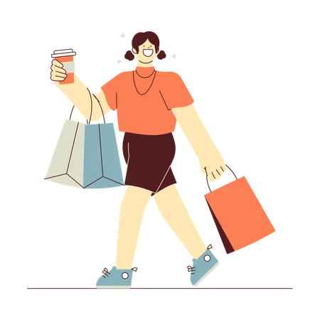 Girl coming from Shopping  Illustration