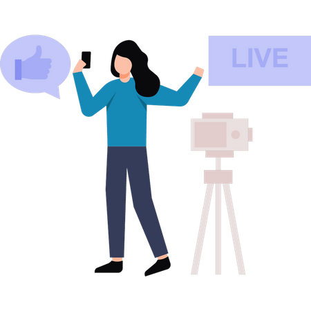 Girl coming live on social platform  Illustration