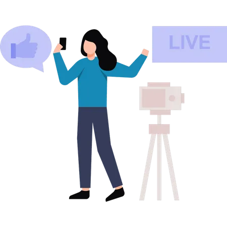 Girl coming live on social platform  Illustration