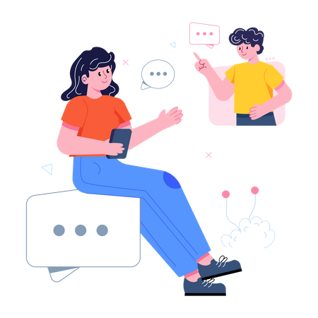 Girl communicating online with team mate  Illustration