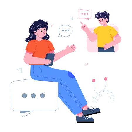 Girl communicating online with team mate  Illustration