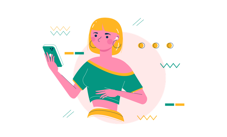 Girl communicating with phone device  Illustration