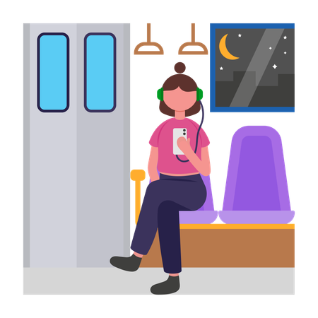 夜に通勤する少女  イラスト