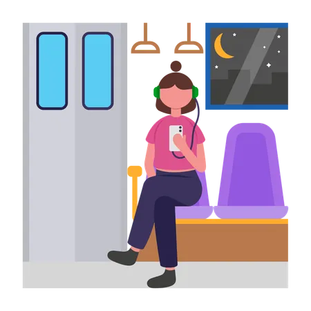 夜に通勤する少女  イラスト