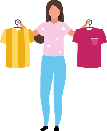 Girl comparing between t-shirts  Illustration