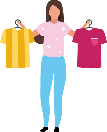 Girl Helps With T Shirts Choosing Semi Flat Color Vector Character Full Body Person On White Visit To Clothing Boutique Isolated Modern Cartoon Style Illustration For Graphic Design And Animation Illustration