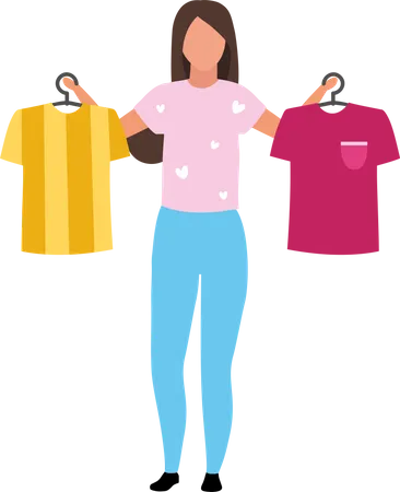 Girl comparing between t-shirts  Illustration