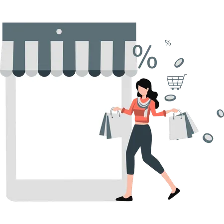 Girl completed shopping in retail price  Illustration