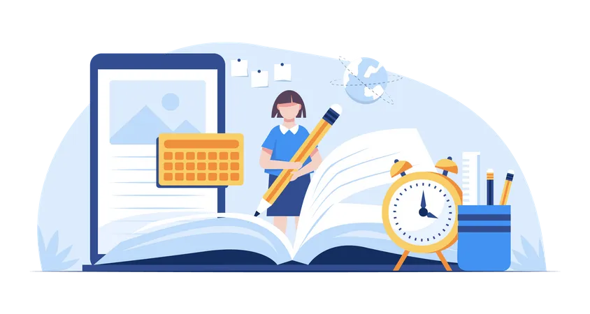 Girl completing assignment on deadline  Illustration