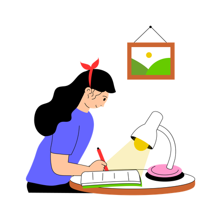 Girl completing school homework  Illustration