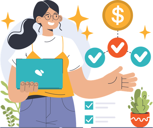 Girl completing task to earn money  Illustration