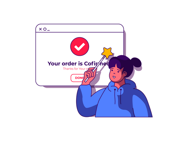 Girl confirm shopping order online  イラスト