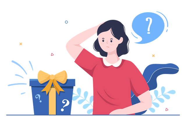 Girl confused about gift box Illustration