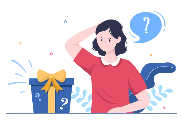 Girl confused about gift box  Illustration