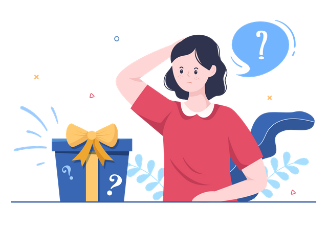 Girl confused about gift box  Illustration