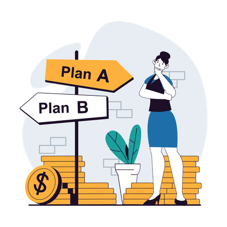 Girl confused about plan A and plan B  Illustration