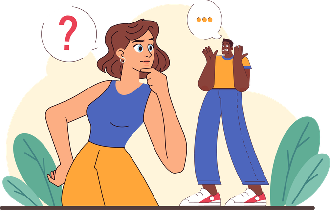 Girl confused about talking with man  Illustration