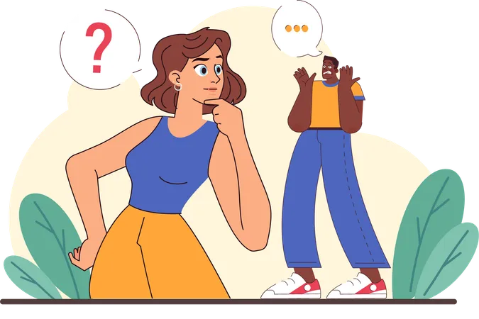 Girl confused about talking with man  Illustration