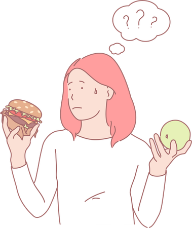 Girl Confused Between Fast Food  Illustration