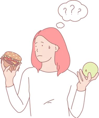 Girl Confused Between Fast Food  Illustration