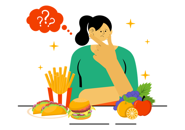 Girl confused between food  Illustration