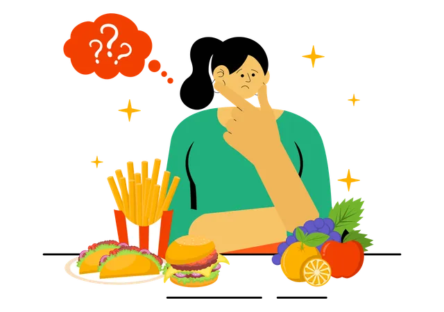 Girl confused between food  Illustration