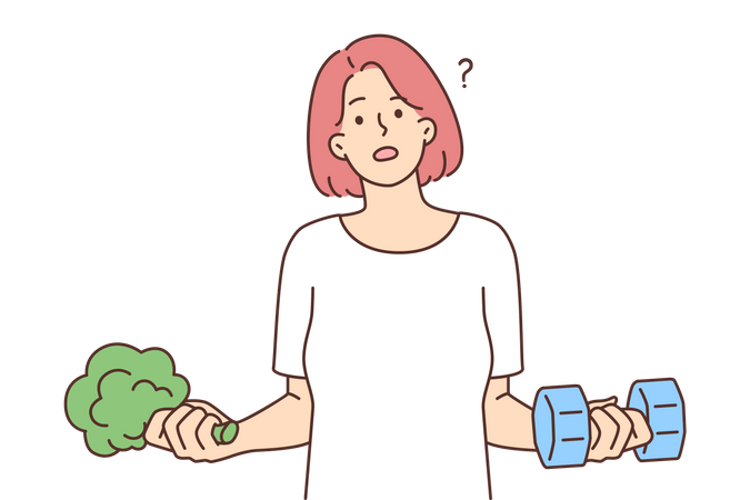 Girl confused between good diet or exercise  Illustration