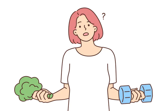 Girl confused between good diet or exercise Illustration