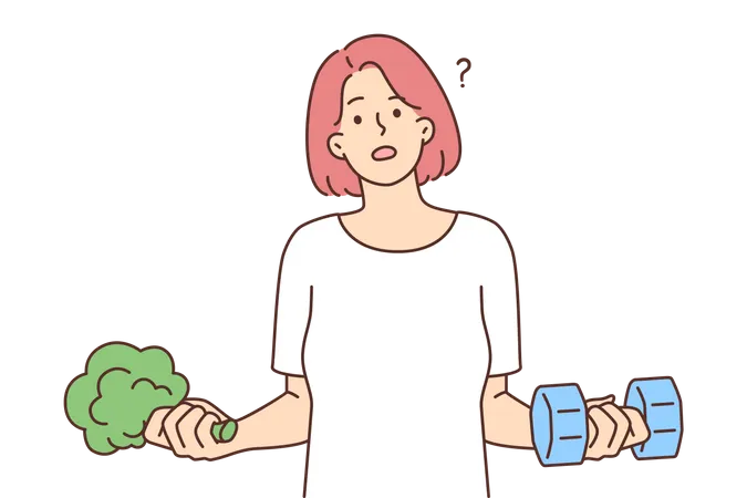 Girl confused between good diet or exercise  Illustration