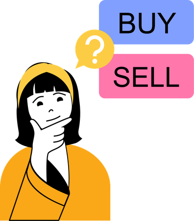 Girl confused for buy or sell stock  Illustration