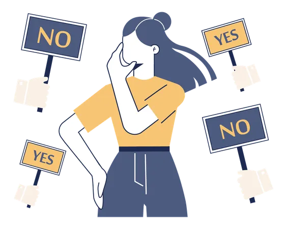 Girl confused for selecting yes or no  イラスト