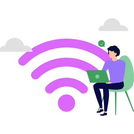 The Girl Is Connected To Wi Fi Illustration