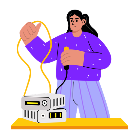 Girl connecting cables  Illustration