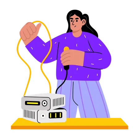 Girl connecting cables  Illustration