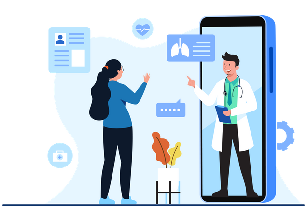 Girl consulting doctor via smartphone app  Illustration