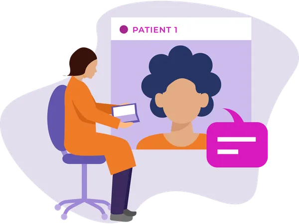 Girl consulting with patient by video call  Illustration