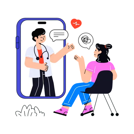 Girl consulting with specialist via medical app  Illustration