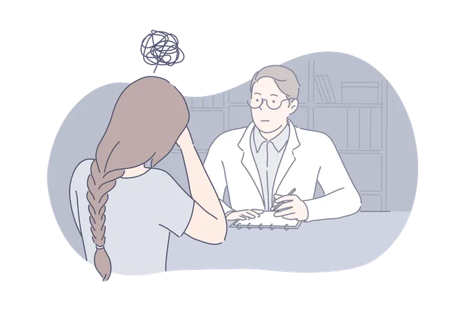Depression Stress Frustration Concept Stressful Woman Has Doctors Appointment Attentive Psychotherapist Listens To Frustrated Girls Problem Depression Raises Stress Level Simple Flat Vector Illustration