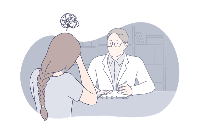 Girl consults health counsellor  Illustration