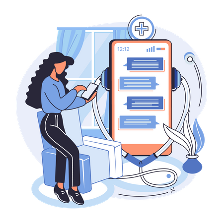 Girl contacting online medication service  Illustration