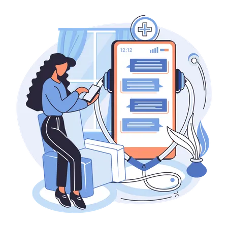 Girl contacting online medication service  Illustration