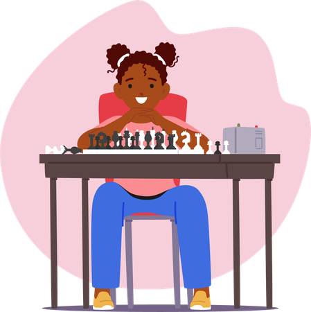 Girl Contemplates Next Move In Game Of Chess  Illustration