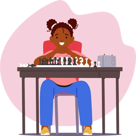 Girl Contemplates Next Move In Game Of Chess  Illustration