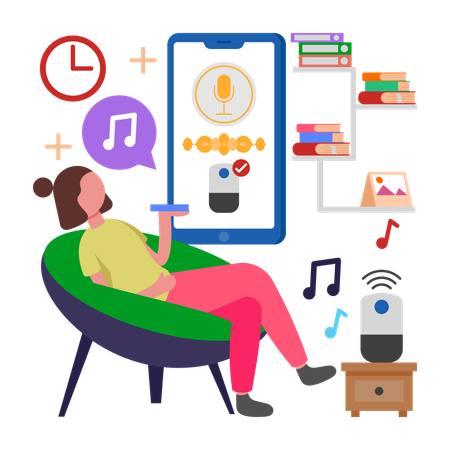 Girl Control Home with Smart Speaker  Illustration