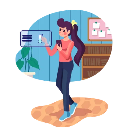 Girl controlling Air conditioner using mobile  Illustration