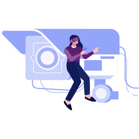 Girl Controlling Cctv  Illustration