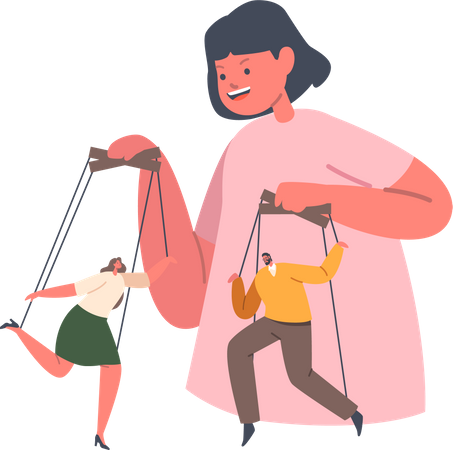 Girl Controlling Parents like Puppeteer  Illustration