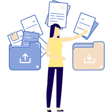 Girl converting document data  Illustration