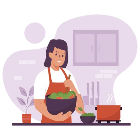 Woman Cooking Illustration Design Concept Illustration For Websites Landing Pages Mobile Applications Posters And Banners Trendy Flat Vector Illustration Illustration